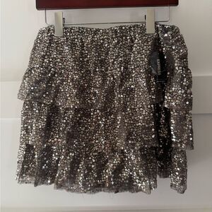 Express sequin silver tiered skirt